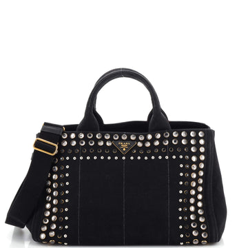 Prada Canapa Convertible Tote Rhinestone Embellished Canvas Medium
