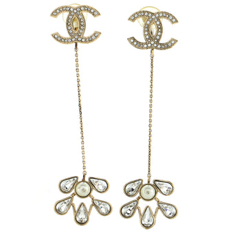 Chanel CC Multi Teardrop Dangle Earrings Metal with Crystals and Faux Pearls