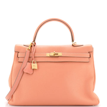 Hermes Kelly Handbag Orange Clemence with Gold Hardware 35