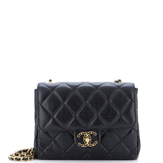 Chanel Chain Woven CC Square Accordion Flap Bag Quilted Lambskin Mini Black