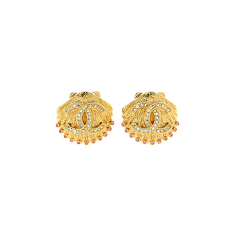Chanel CC Shell Clip-On Earrings Metal with Mulitcolor Crystals