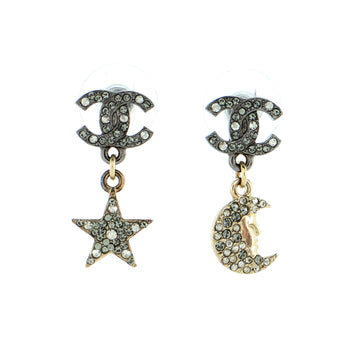 Chanel CC Moon Star Drop Earrings Metal with Crystals