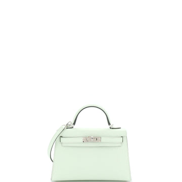 Hermes Kelly Mini II Bag Green Epsom with Palladium Hardware 20