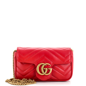 Gucci GG Marmont Flap Bag Matelasse Leather Super Mini Red