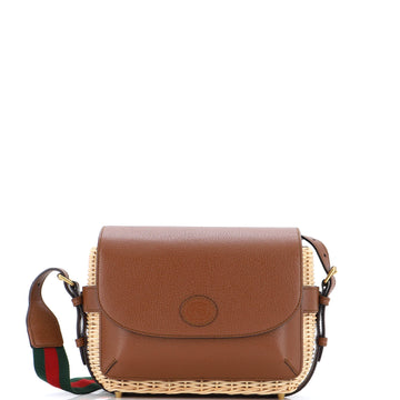 Gucci Interlocking G Patch Flap Shoulder Bag Wicker and Leather