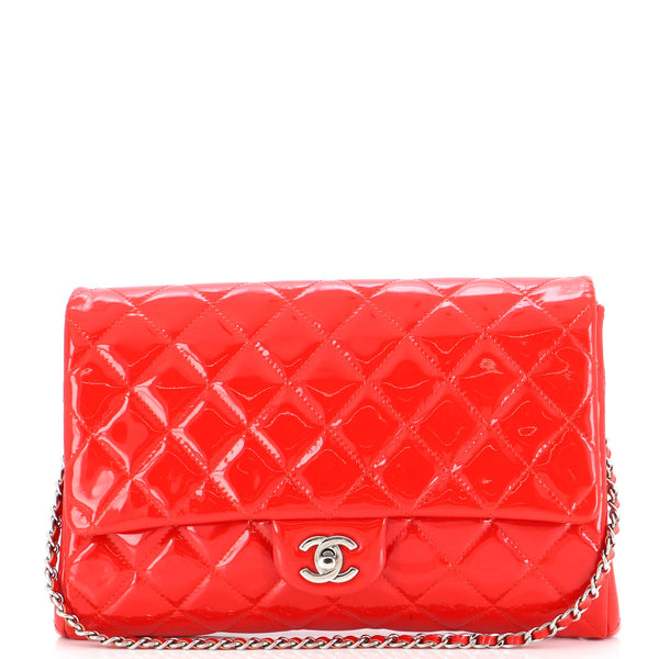 Chanel Clutch with Chain Quilted Patent Red