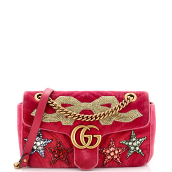 Gucci GG Marmont Flap Bag Embellished Matelasse Velvet Small