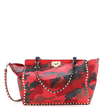 Valentino Garavani Rockstud Tote Camo Leather and Canvas Medium