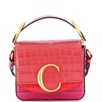 Chloe C Flap Bag Crocodile Embossed Leather Mini