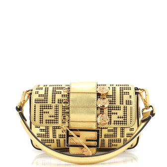Fendi x Versace Fendace Brooch Baguette NM Bag Perforated Zucca Leather Mini