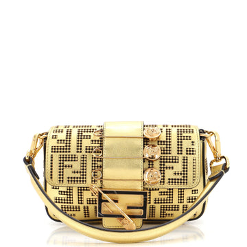 Fendi x Versace Fendace Brooch Baguette NM Bag Perforated Zucca Leather Mini