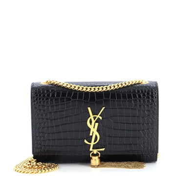 Saint Laurent Classic Monogram Tassel Crossbody Bag Crocodile Embossed Leather Small