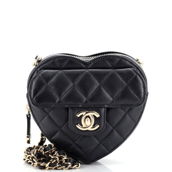 CHANEL Lambskin Quilted CC In Love Heart Clutch With Chain Black 1312803