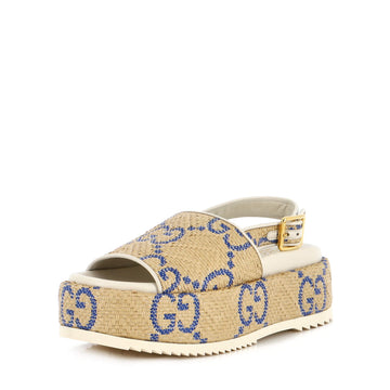 Gucci Women's Slingback Platform Sandals Jumbo GG Raffia