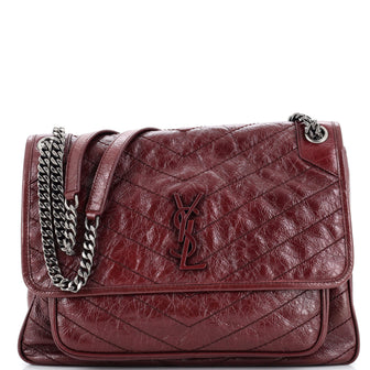 Saint Laurent Niki Chain Flap Bag Matelasse Chevron Leather Large