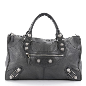 Balenciaga Work Giant Studs Handbag Leather Gray 2351101