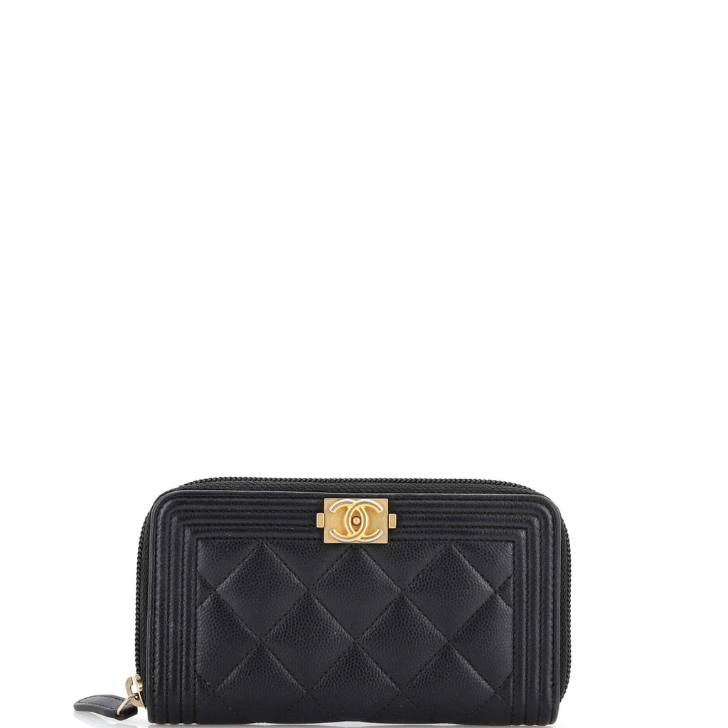 Chanel Boy Zip Around Wallet Quilted Lambskin Small Black 2351325
