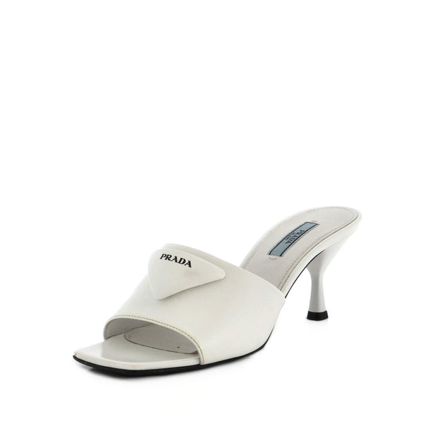 Prada Women's Triangle Logo Kitten Heeled Sandals Spazzolato