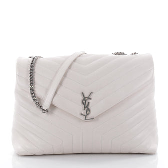 Saint Laurent LouLou Shoulder Bag Matelasse Chevron Leather Large White 2351901