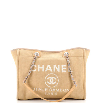 Chanel Deauville NM Chain Handle Tote Mixed Fibers Small Neutral 2351963