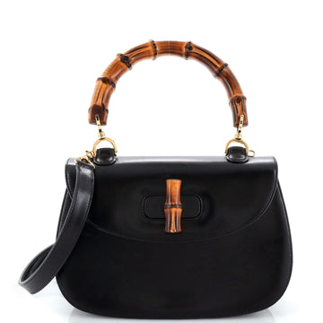 Gucci Vintage Convertible Bamboo Top Handle Bag Leather Medium