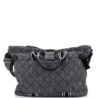 Chanel Airlines Buckle Tote Quilted Denim Large