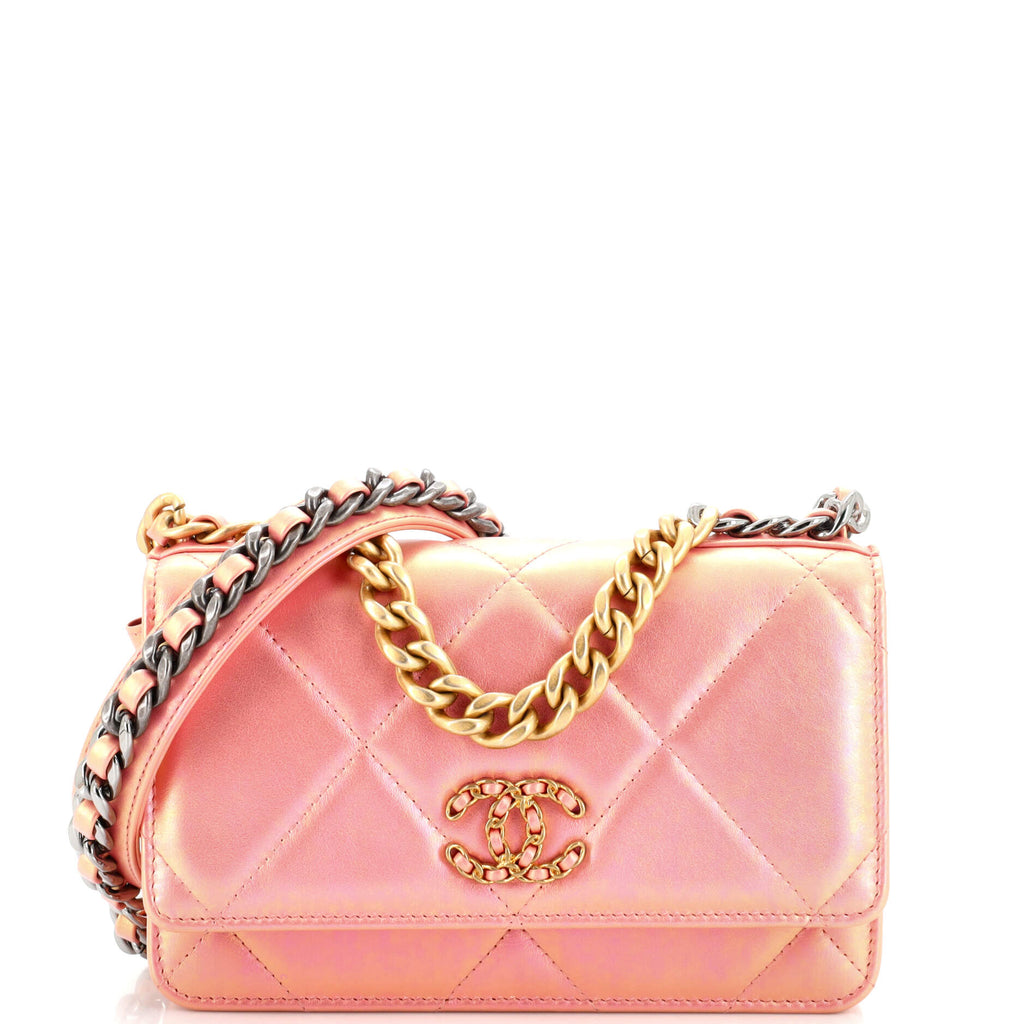 CHANEL Iridescent Calfskin Quilted Wallet On Chain WOC Pink 1037676