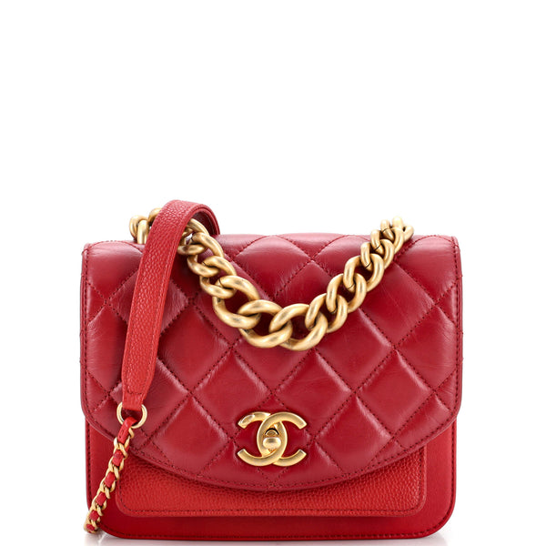 Chanel CC Chain Top Handle Flap Bag Quilted Aged Calfskin and Caviar Mini  Red 23519925