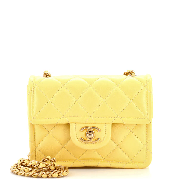 Chanel Sweet Classic Flap Bag Quilted Caviar Mini Yellow 23519929