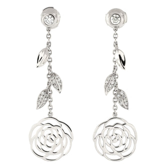 Chanel Camellia Ajoure Drop Earrings 18K White Gold with Diamonds