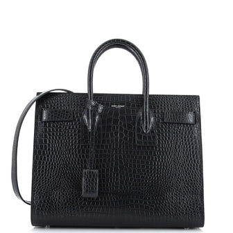 Saint Laurent Sac de Jour Bag Crocodile Embossed Leather Medium