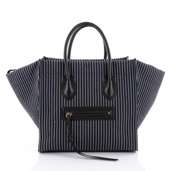 Celine Phantom Handbag Striped Canvas and Leather Medium Blue 2352401