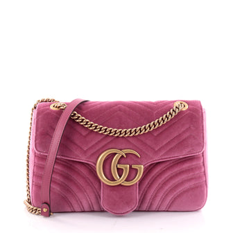 Gucci Marmont Flap Bag Matelasse Velvet Medium Pink 2352501
