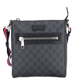Gucci Web Strap Front Zip Messenger Bag GG Coated Canvas Small