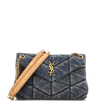 Saint Laurent Loulou Puffer Shoulder Bag Quilted Vintage Denim Small