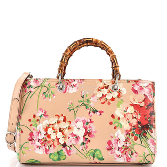 Gucci Bamboo Shopper Tote Blooms Print Leather Medium