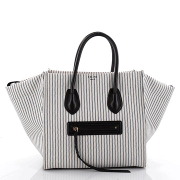 Celine Phantom Handbag Striped Canvas and Leather Medium Black 2352801