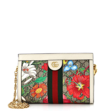 Gucci Ophidia Chain Shoulder Bag Flora GG Coated Canvas Small