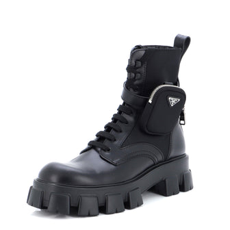 Prada Monolith Combat Boots Leather and Nylon