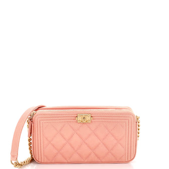 Chanel Boy Double Zip Clutch with Chain Quilted Caviar