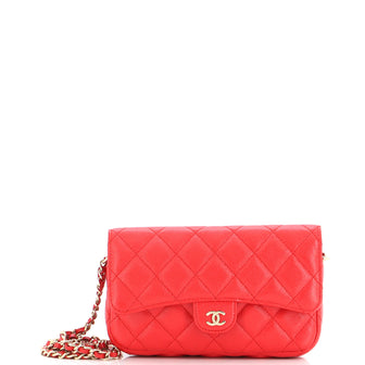 Chanel Classic Flap Phone Holder with Chain Quilted Caviar Red 2353752
