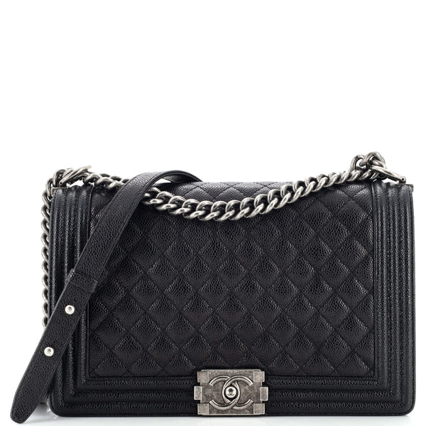 Chanel Black Large Stitched Quilted Medium Boy Bag Ruthenium