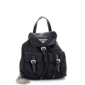 Prada Double Pocket Backpack Chain Shoulder Bag Re-Nylon Mini