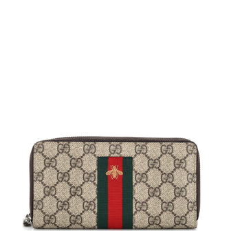Gucci Bee Web Zip Around Wallet GG Coated Canvas