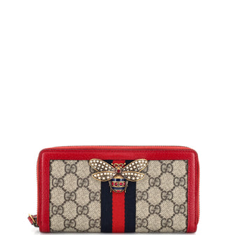 Gucci Queen Margaret Web Zip Wallet GG Coated Canvas