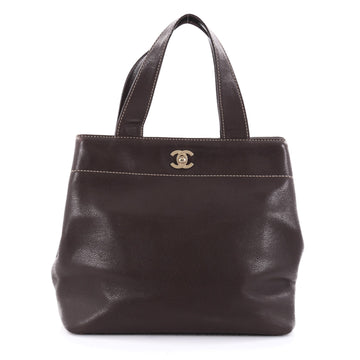 Chanel Vintage CC Lock Tote Leather Small Brown 2354401