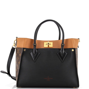 Louis Vuitton On My Side Tote Leather with Monogram Canvas MM