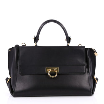 Salvatore Ferragamo Sofia Satchel Smooth Leather Medium Black 