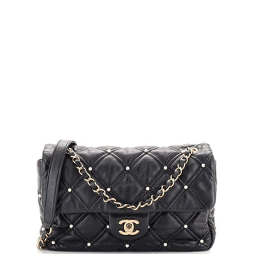 Chanel CC Flap Bag Pearl Studded Quilted Lambskin Medium