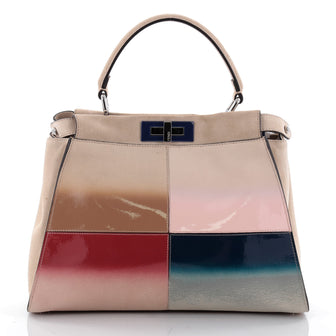 Fendi Color Block Peekaboo Handbag Patent and Suede Regular Neutral 2355602